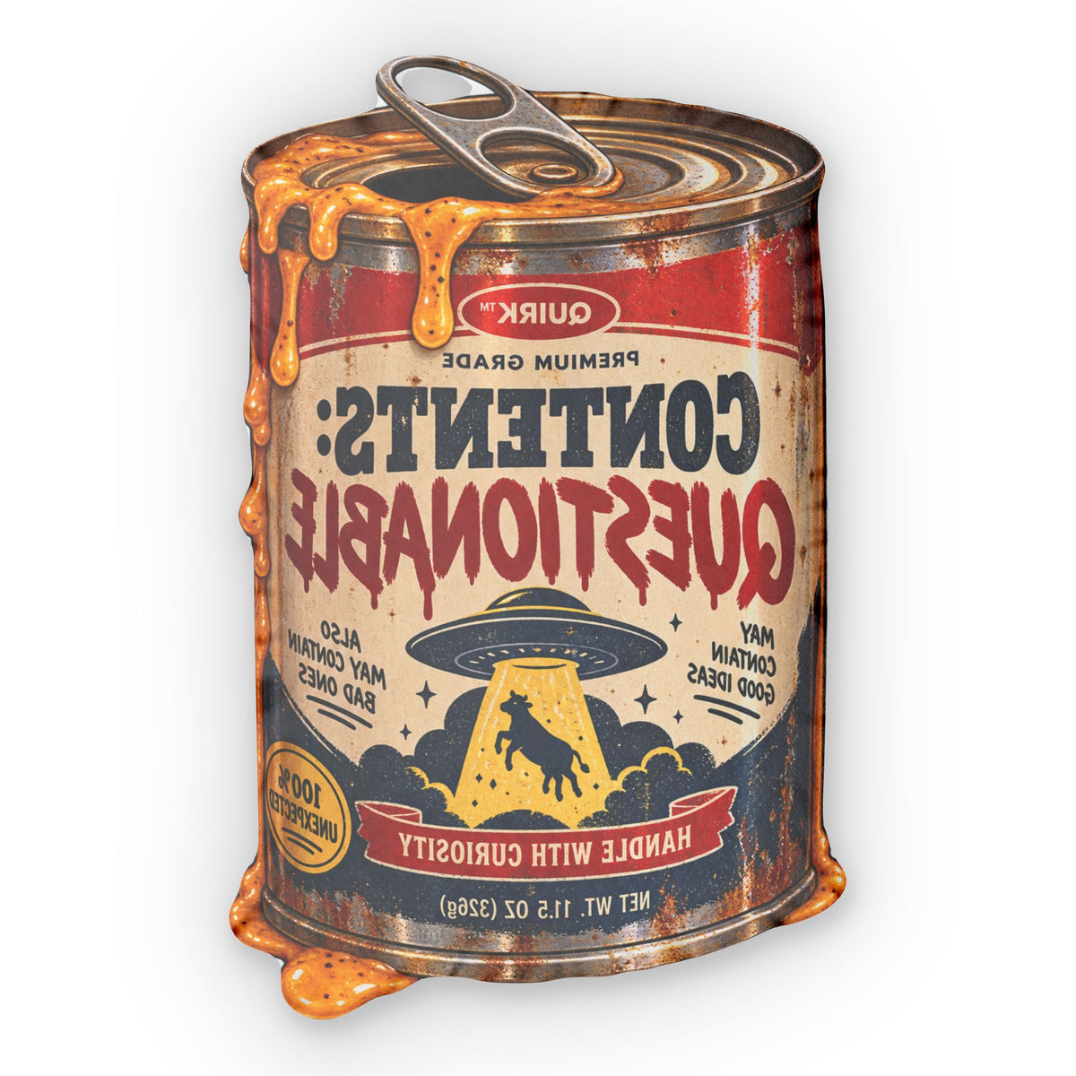 Contents: Questionable Can Pillow | Novelty Shaped Pillow, Retro UFO Label