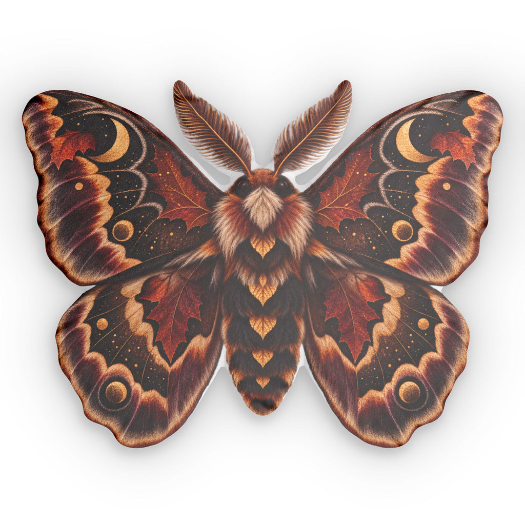 Moth-Shaped Decorative Pillow — Moon & Autumn Art Throw Pillow