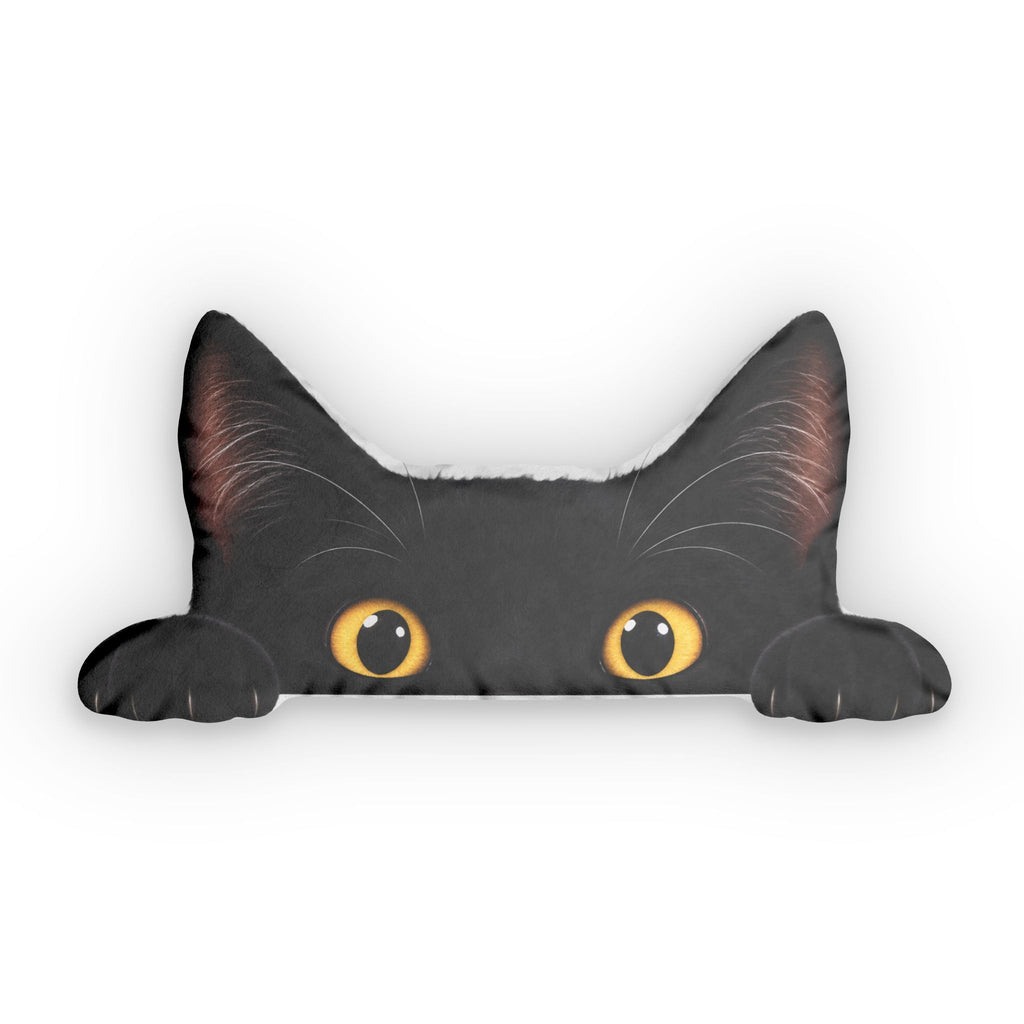 Peekaboo Black Cat Shaped Pillow — Custom Cat Face Accent Pillow