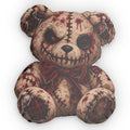 Creepy Stitched Teddy Pillow — Horror Plush Decorative Cushion