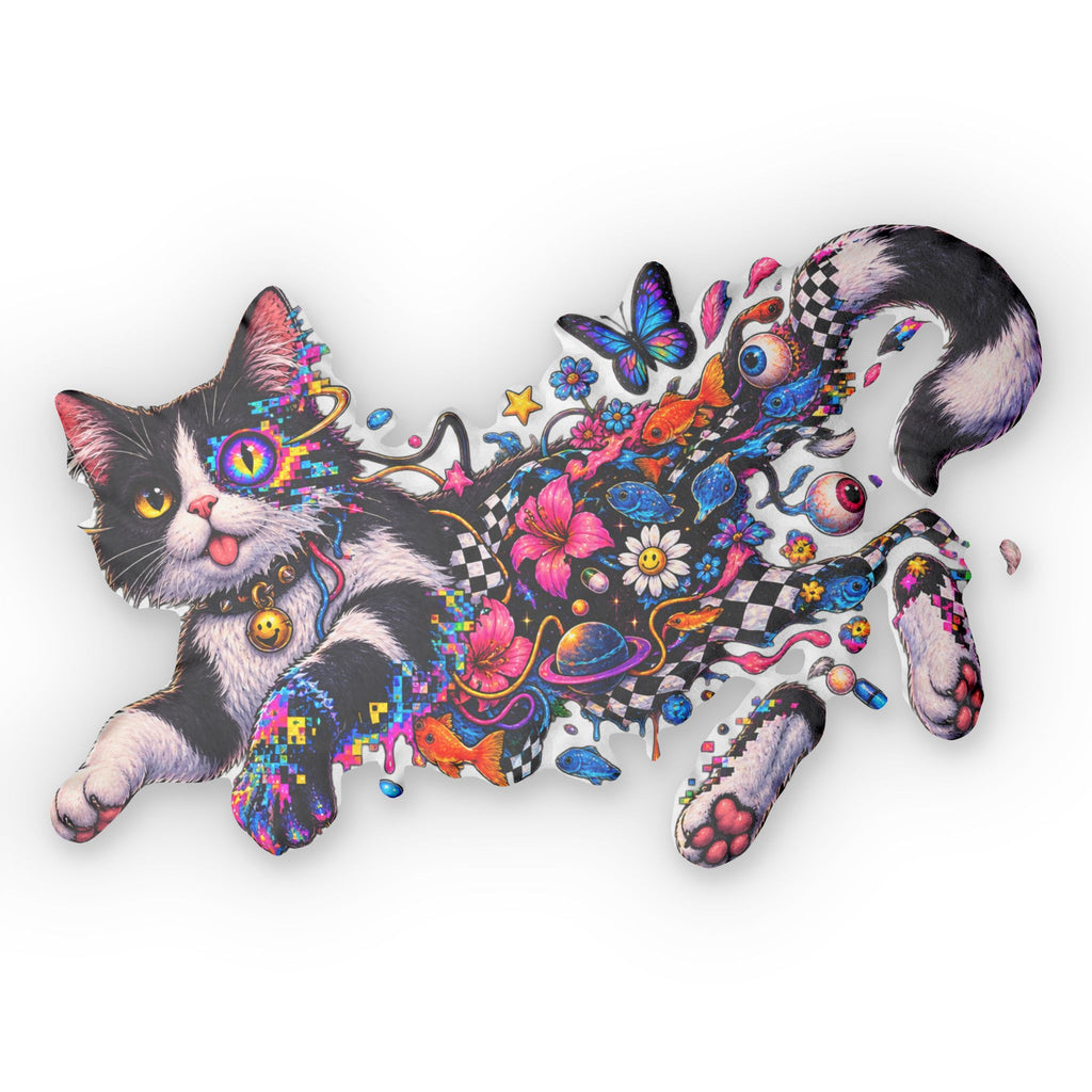 Psychedelic Cat Shaped Pillow — Colorful Floral Galaxy Custom Pillow