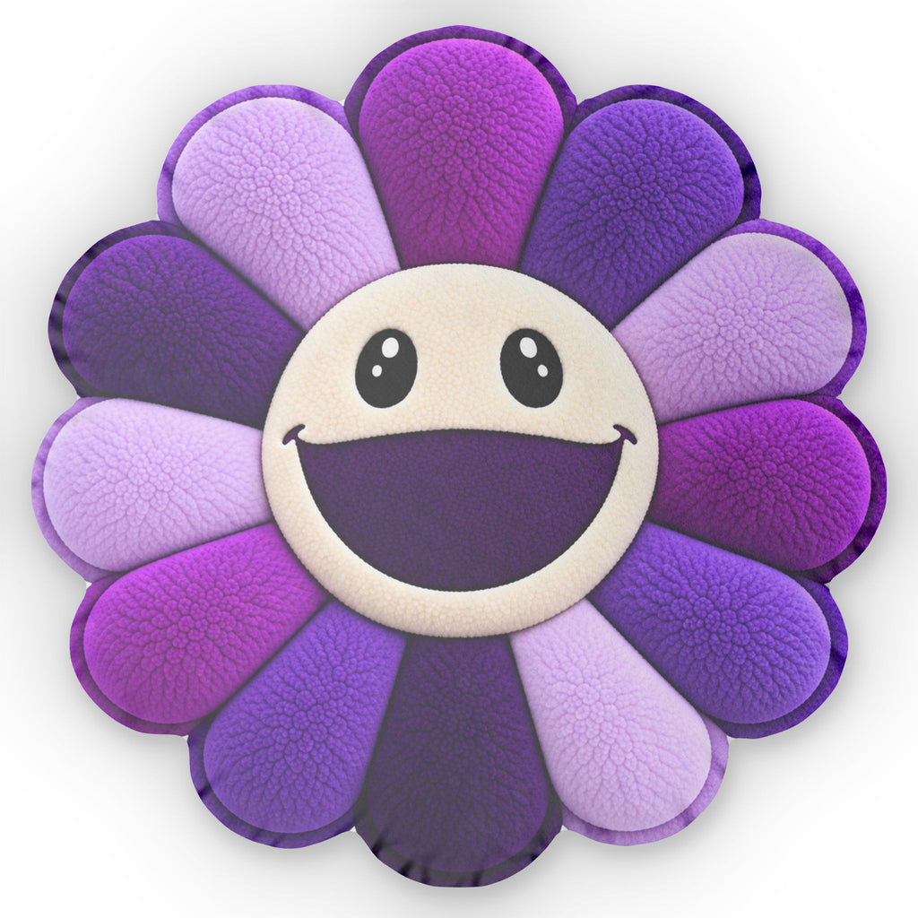 Purple Smiling Flower Pillow — Cute Custom Shaped Throw Pillow