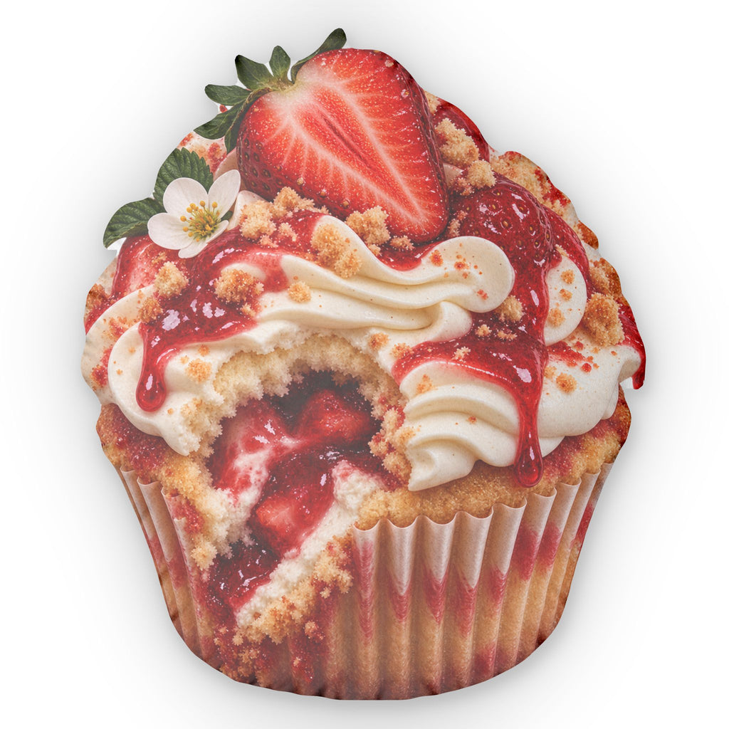 Strawberry Shortcake Cupcake Shaped Pillow — Custom Dessert Throw Pillow