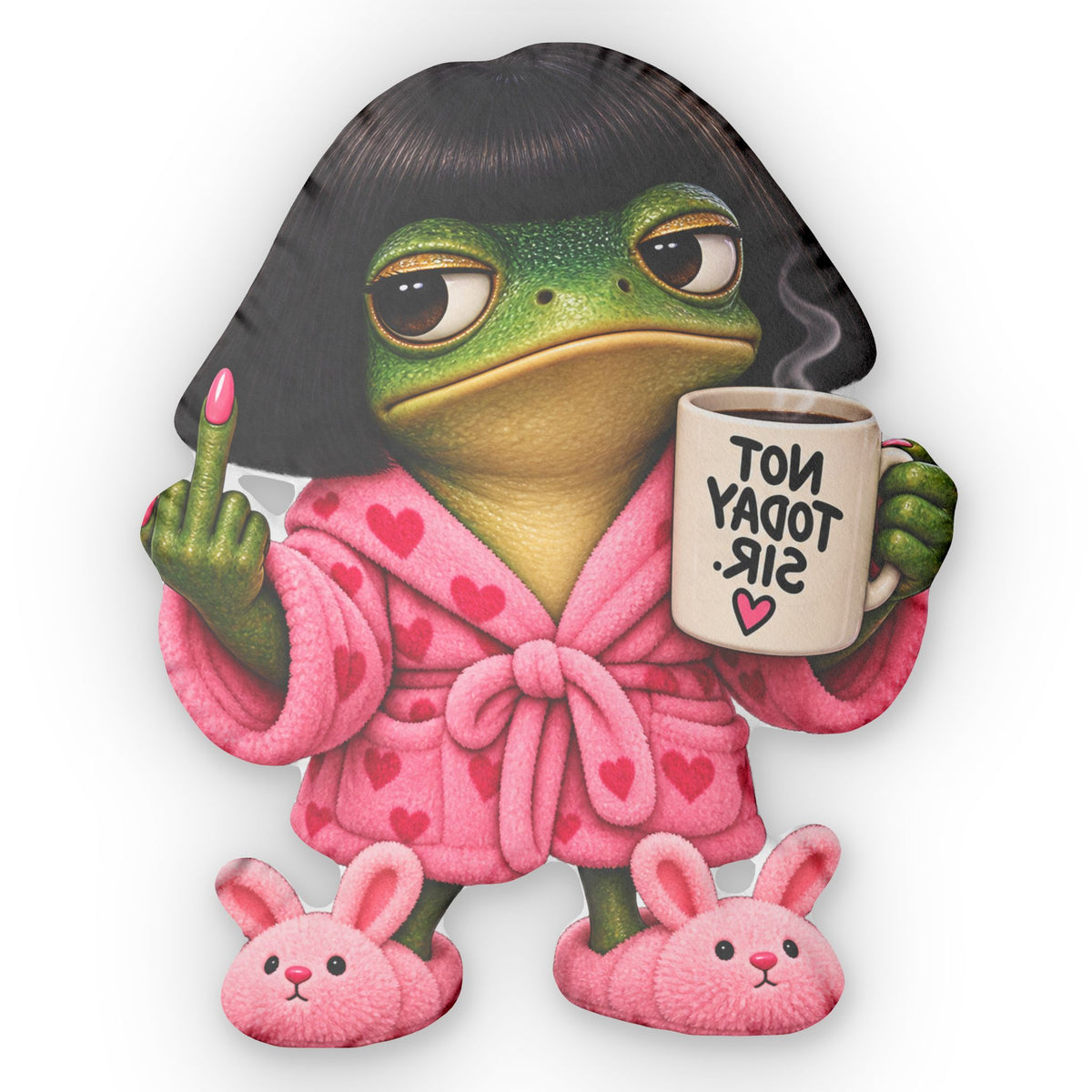 Frog in Pink Robe Shaped Pillow — "Not Today Sir" Novelty Throw Pillow