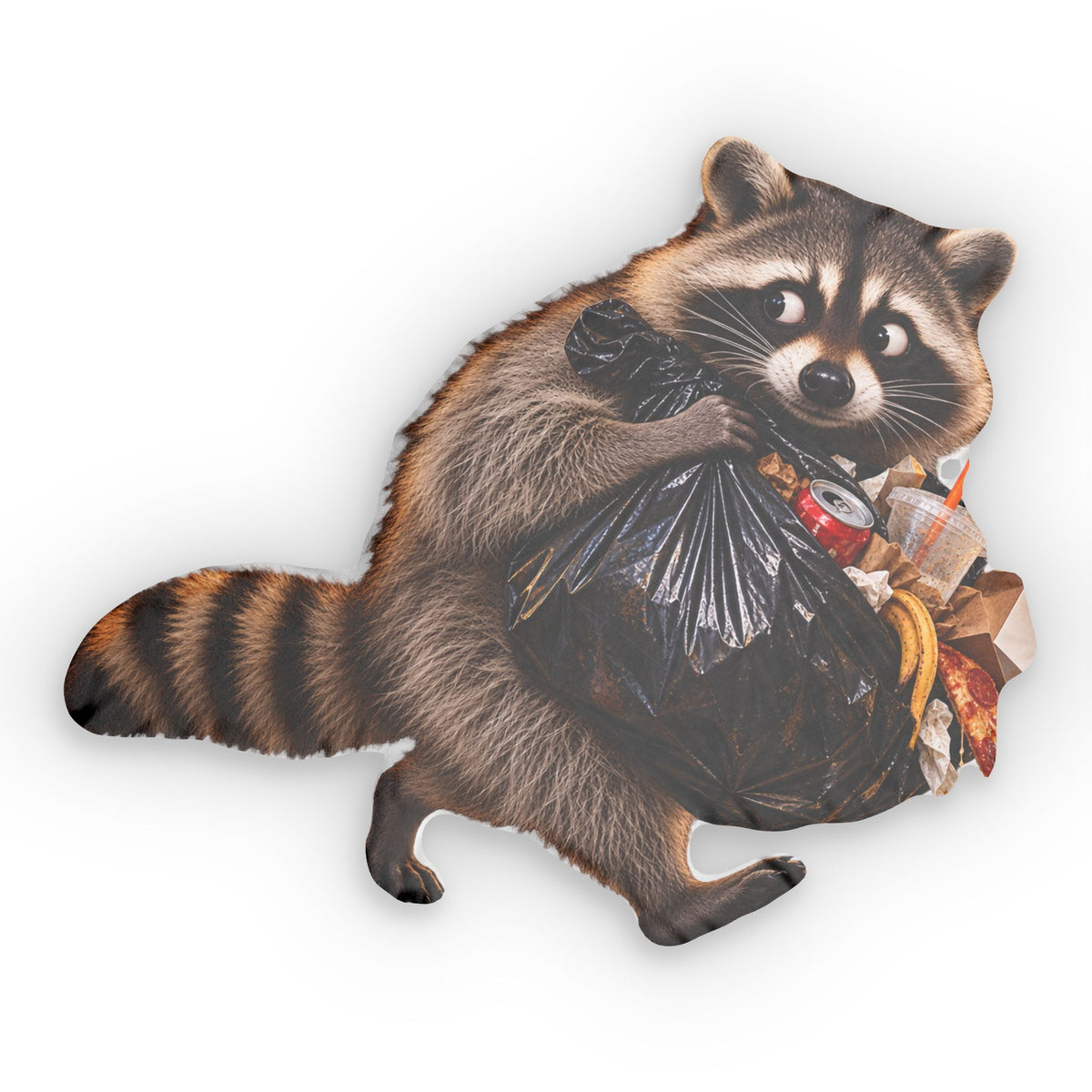 Raccoon with Trash Bag Custom Shaped Pillow