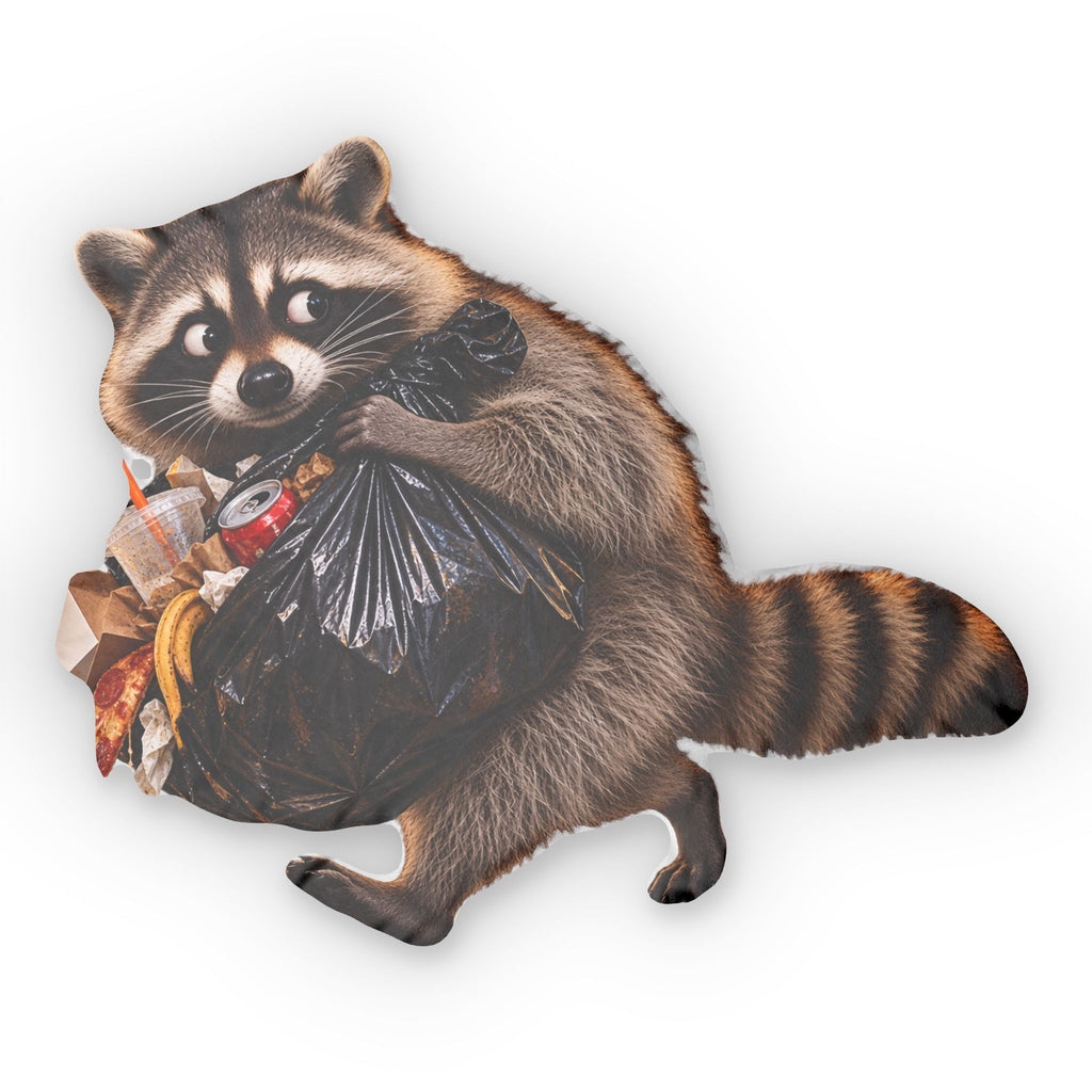 Raccoon with Trash Bag Custom Shaped Pillow