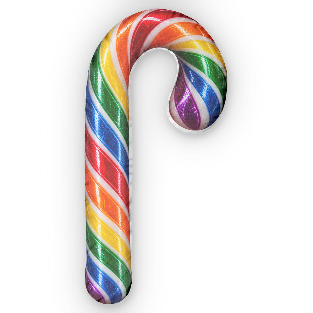 Rainbow Candy Cane Pillow — Custom Shaped Holiday Decor