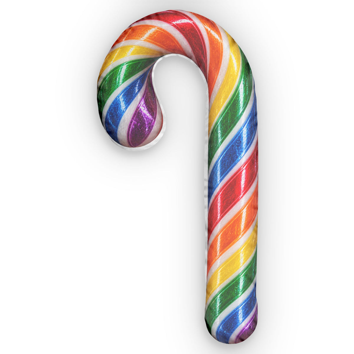 Rainbow Candy Cane Pillow — Custom Shaped Holiday Decor