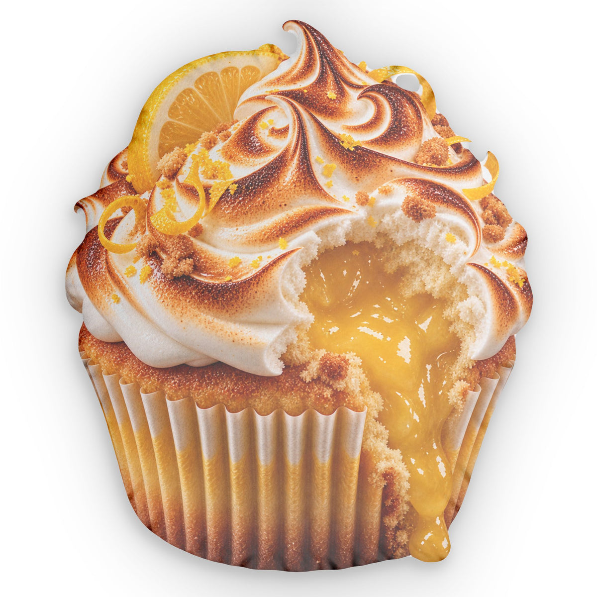 Lemon Meringue Cupcake Pillow — Realistic Dessert Shaped Cushion