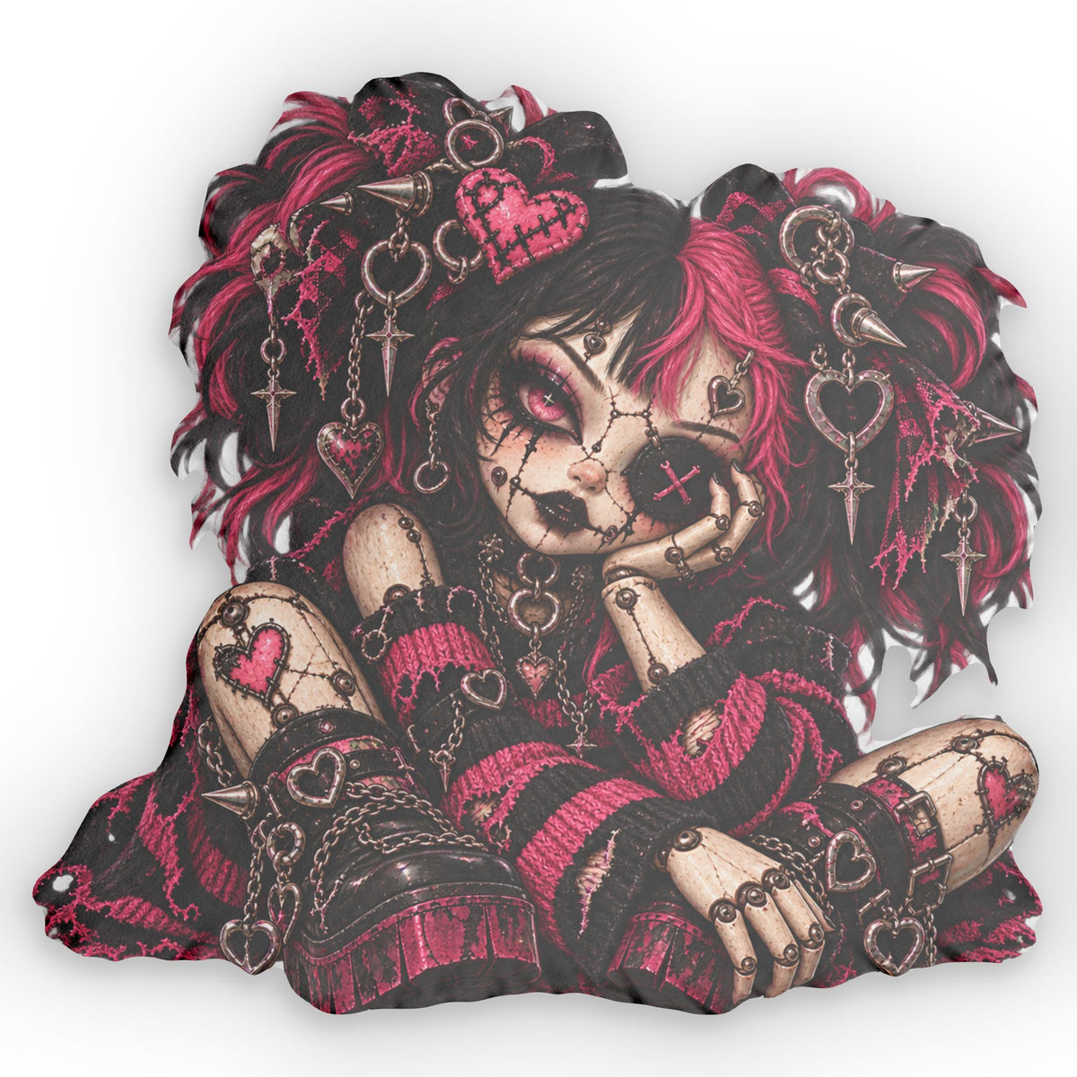 The Heartbreaker Marionette Pillow — Pink & Black Emo Plush Decor