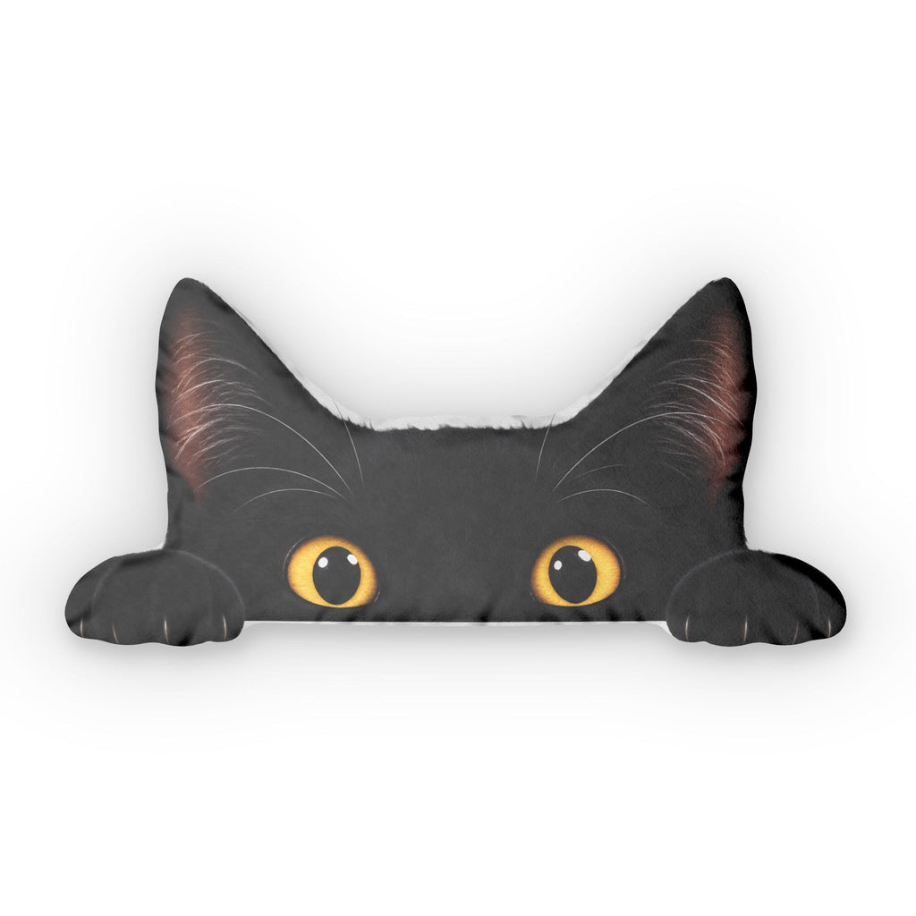 Peekaboo Black Cat Shaped Pillow — Custom Cat Face Accent Pillow