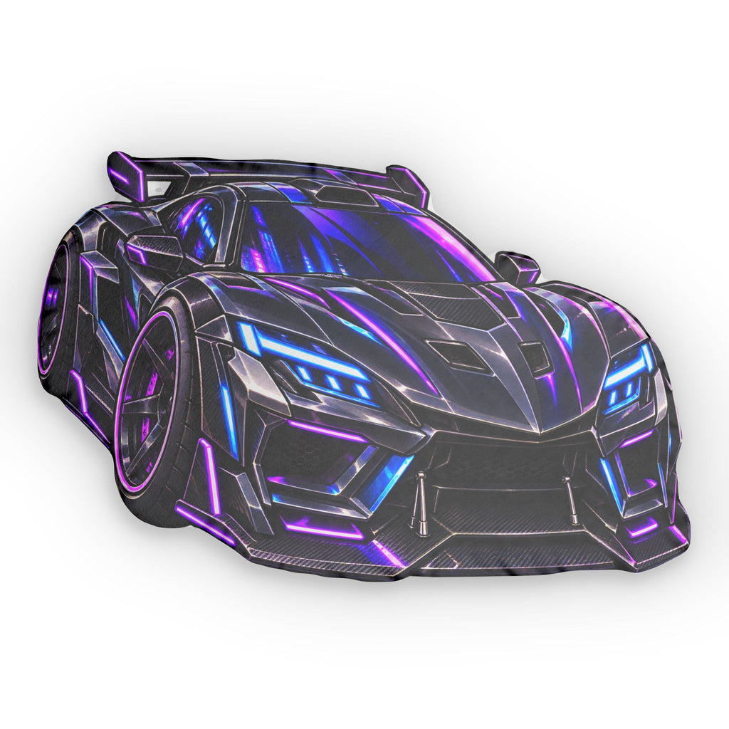 Neon Racecar Shaped Pillow — Kids’ Custom Car Cushion