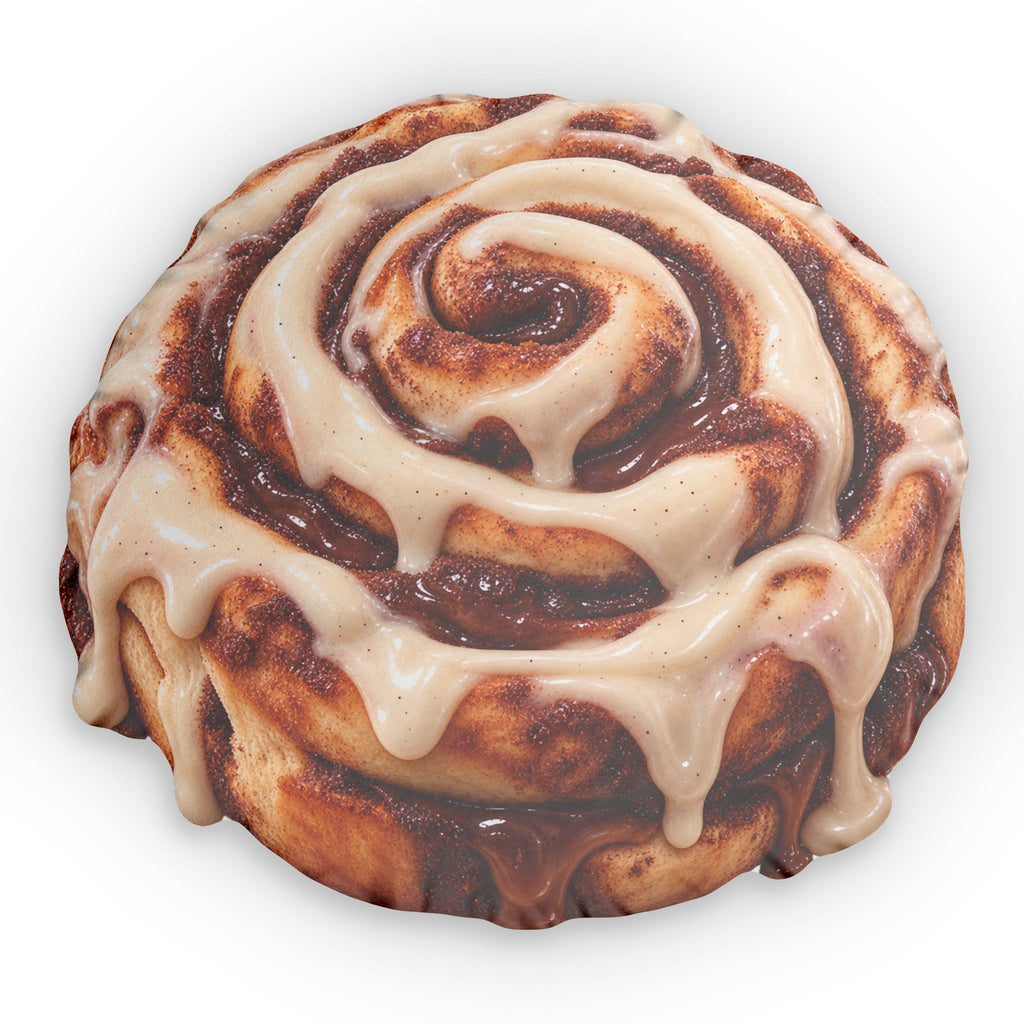 Cinnamon Roll Pillow — Realistic Dripping Icing Dessert Throw Pillow