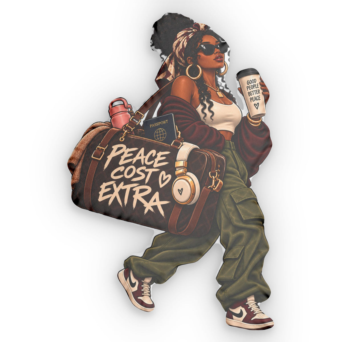 Peace Cost Extra Shaped Pillow — Fashionable Woman Graphic Throw Pillow