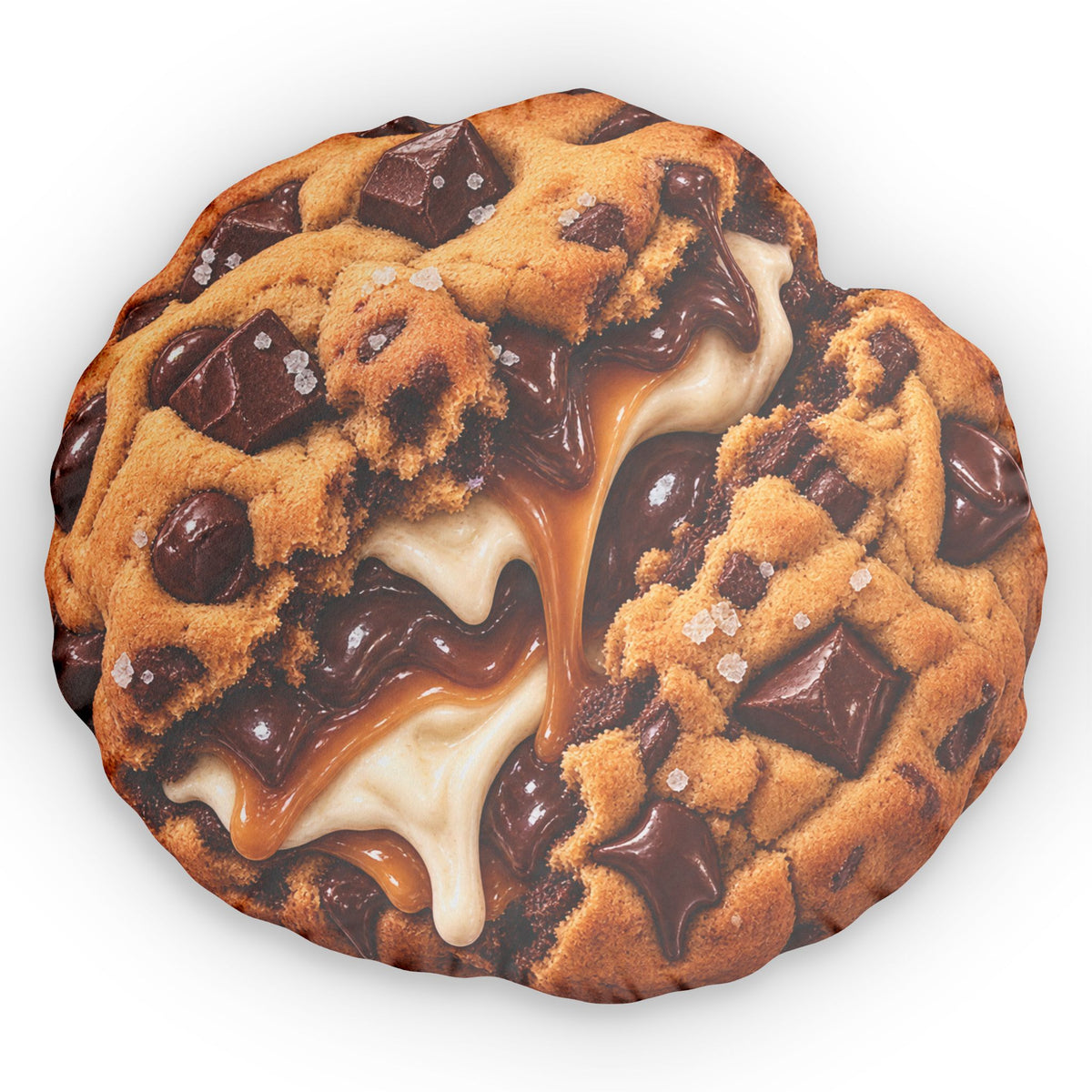 Cookie Melt Custom Shaped Pillow — Realistic Chocolate Chip & Caramel Throw Pillow