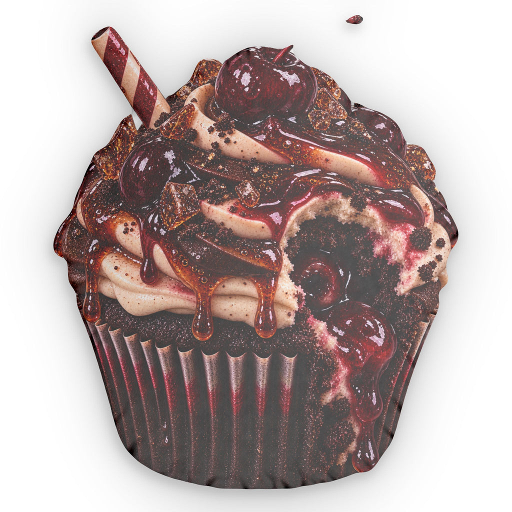 Cherry Cola Cupcake Shaped Pillow — Luxurious Chocolate Cherry Dessert Pillow