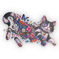 Psychedelic Cat Shaped Pillow — Colorful Floral Galaxy Custom Pillow