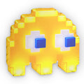 Retro Pixel Ghost Shaped Pillow — Yellow Arcade Game Cushion