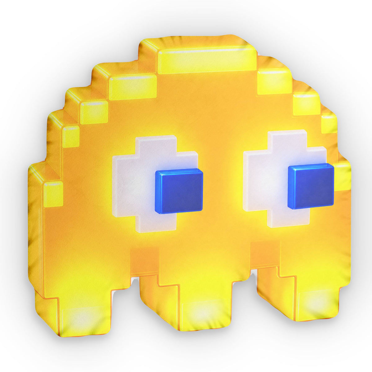 Retro Pixel Ghost Shaped Pillow — Yellow Arcade Game Cushion