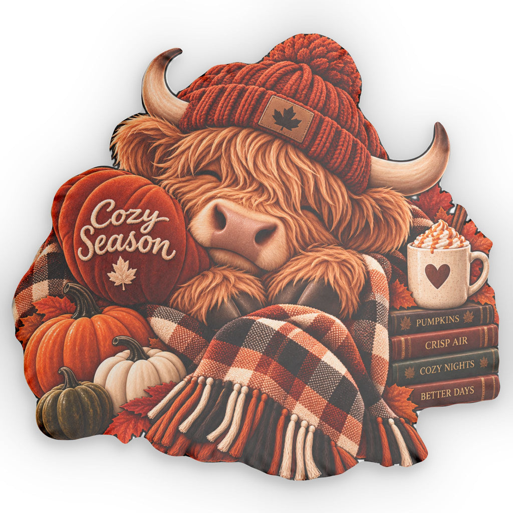 Cozy Season Highland Cow Shaped Pillow