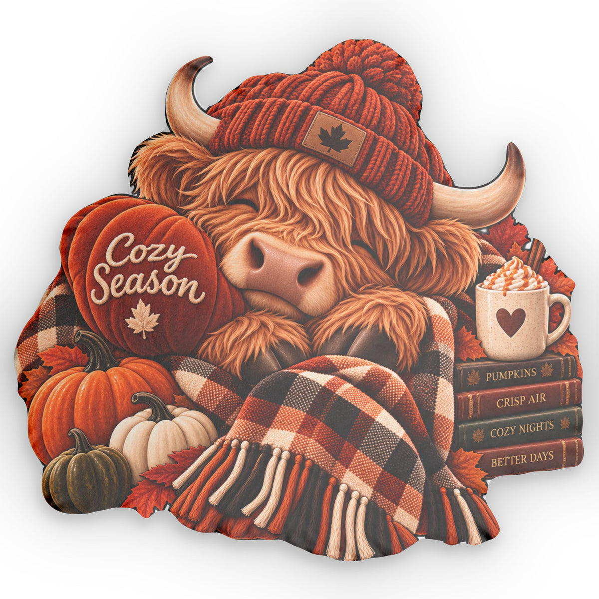 Cozy Season Highland Cow Shaped Pillow
