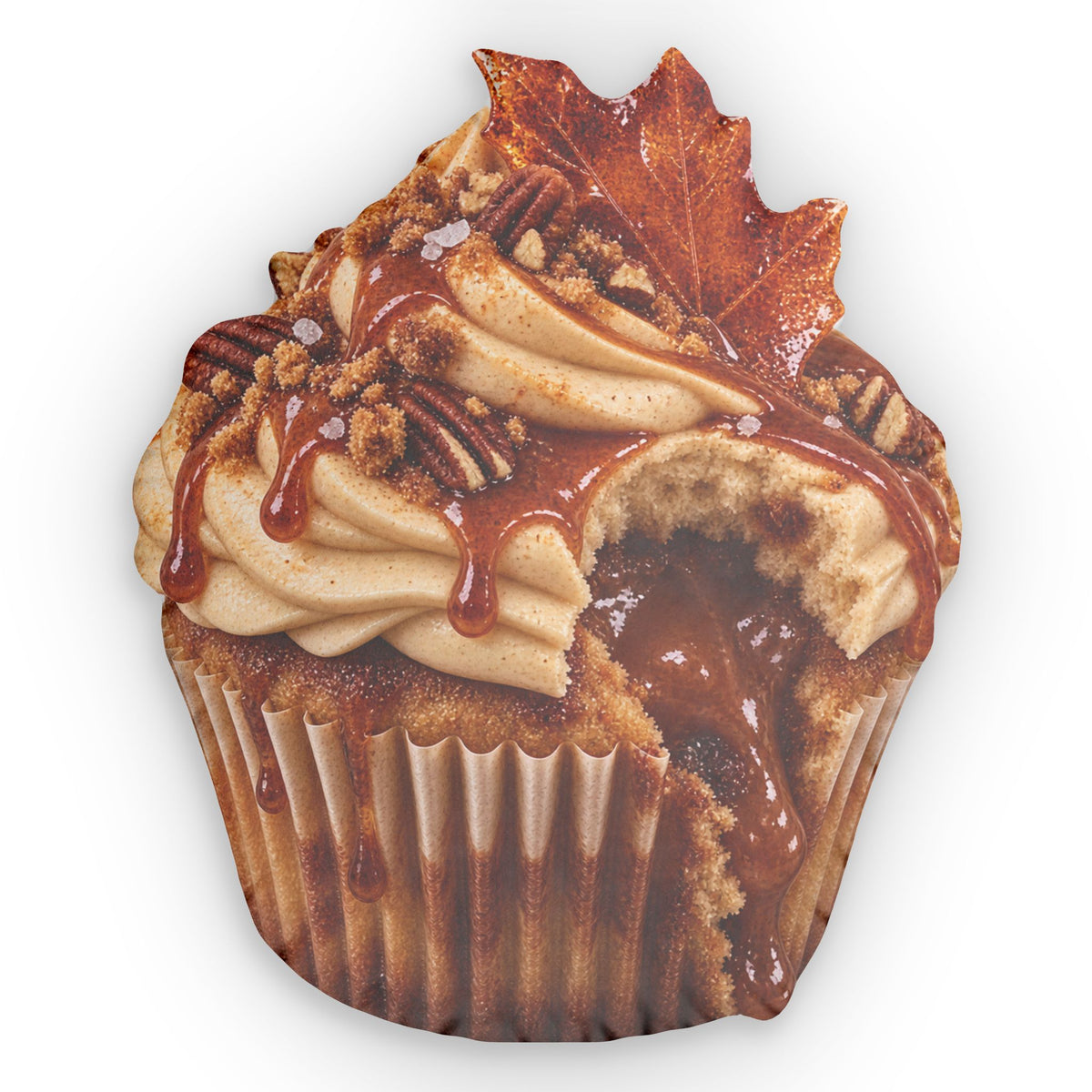 Brown Butter Maple Cupcake-Shaped Throw Pillow — Realistic Fall Maple Cupcake Accent Pillow