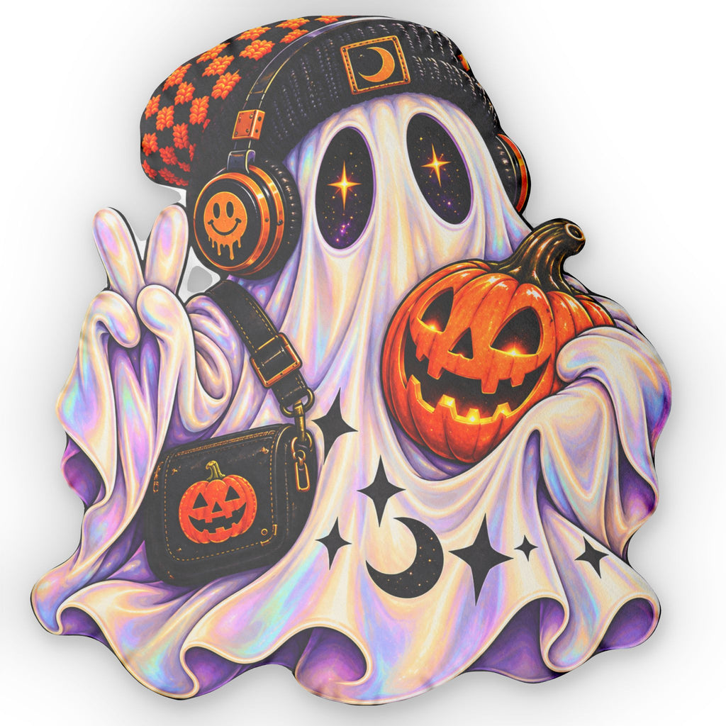 Ghost Halloween Pillow — Cute Pumpkin & Peace Sign Spooky Throw