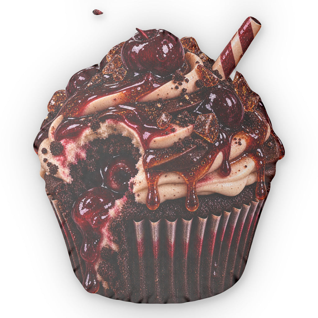 Cherry Cola Cupcake Shaped Pillow — Luxurious Chocolate Cherry Dessert Pillow