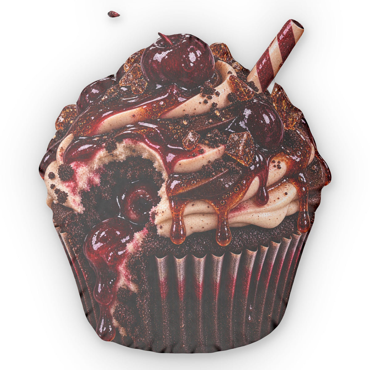 Cherry Cola Cupcake Shaped Pillow — Luxurious Chocolate Cherry Dessert Pillow
