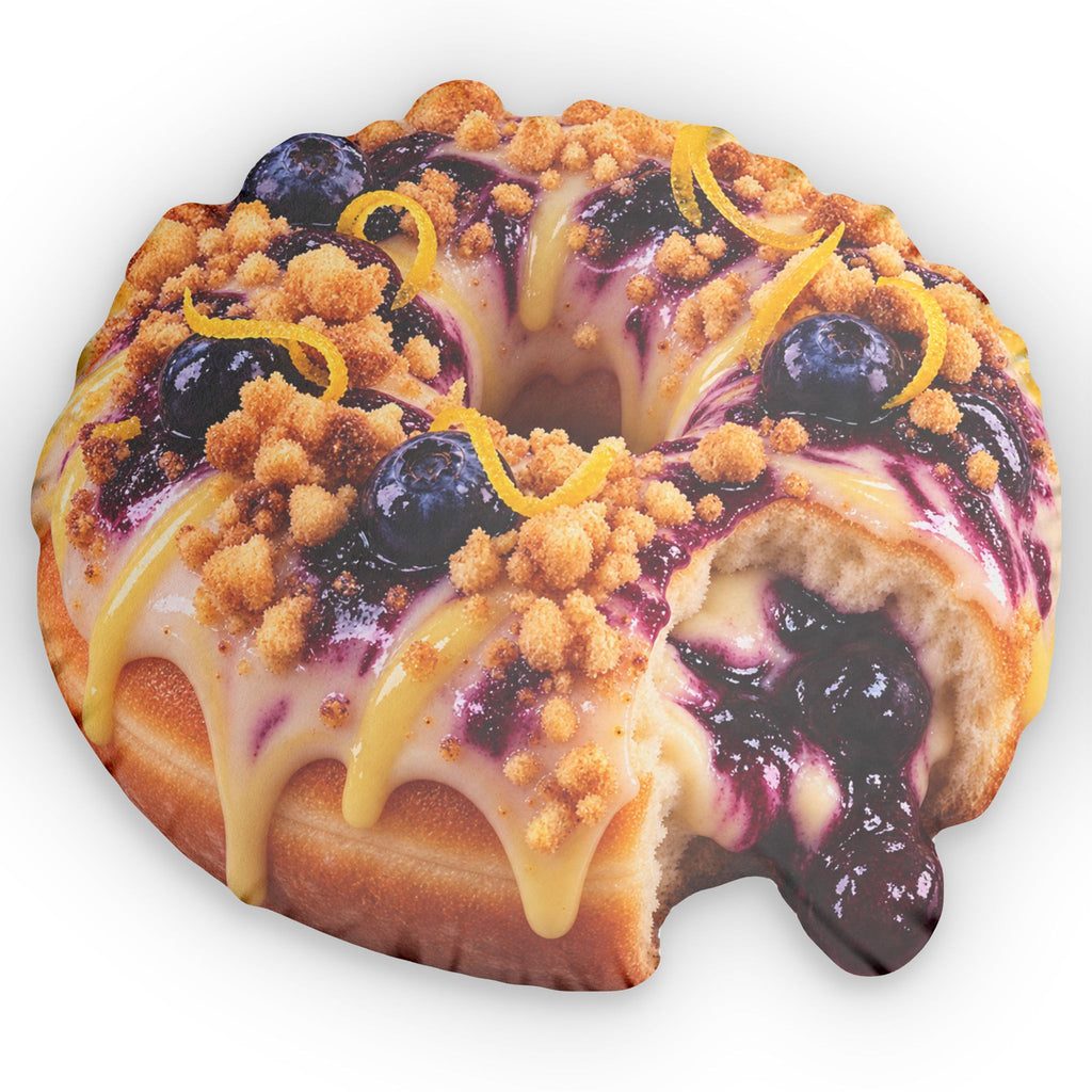 Blueberry Lemon Crumble Donut Shaped Pillow – Novelty Food Throw Pillow