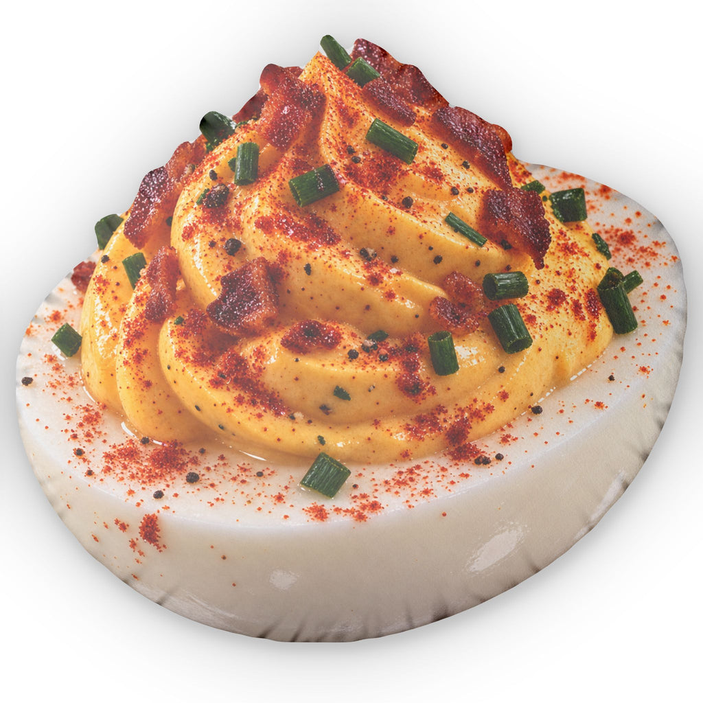 Deviled Egg Shaped Pillow — Realistic Food Plush Cushion for Kitchen Decor & Foodies