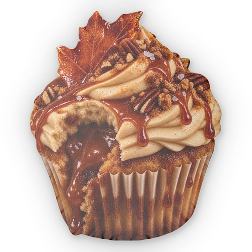 Brown Butter Maple Cupcake-Shaped Throw Pillow — Realistic Fall Maple Cupcake Accent Pillow