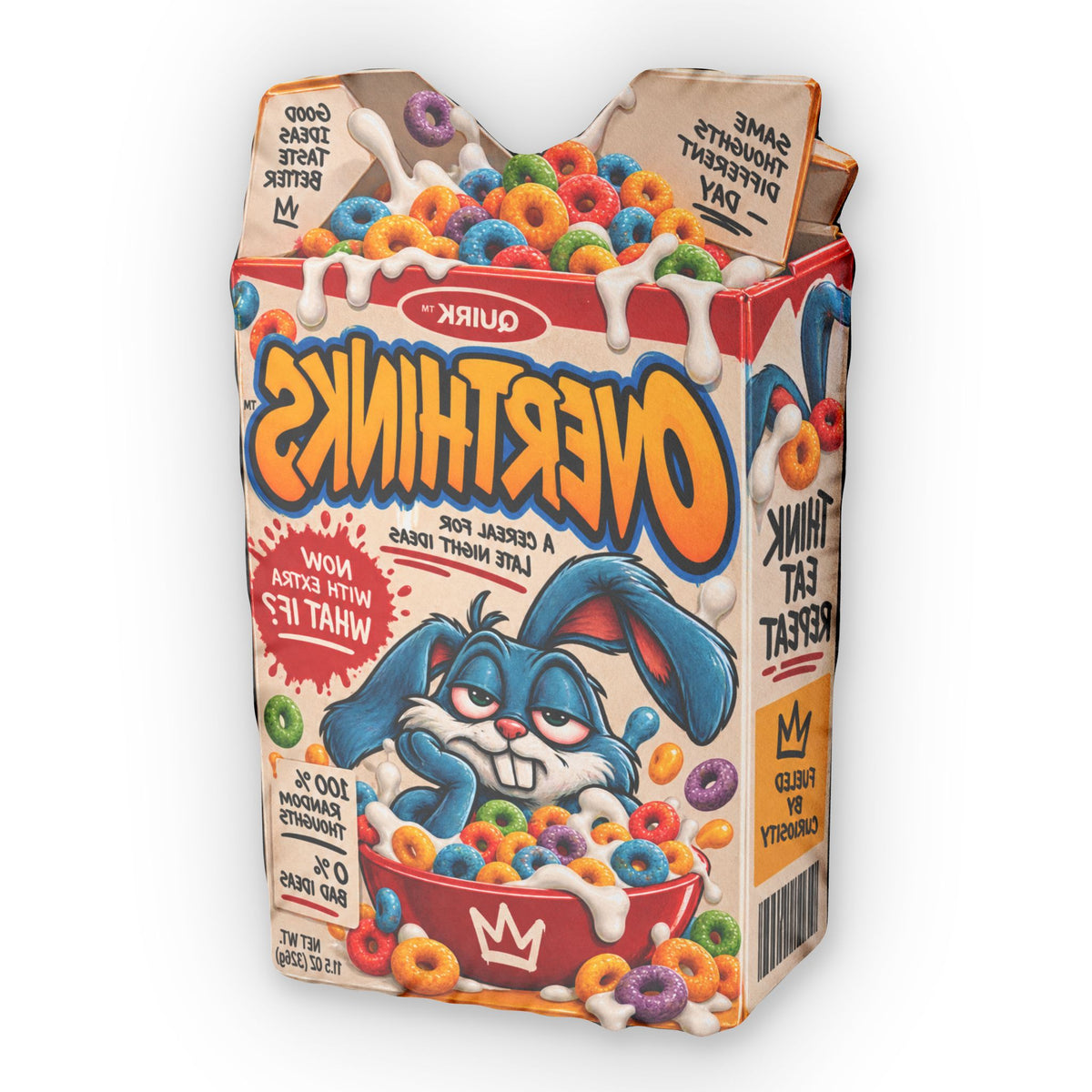 Overthinks Cereal Box Pillow | Custom Shaped Pillow, Funny Anxiety Design