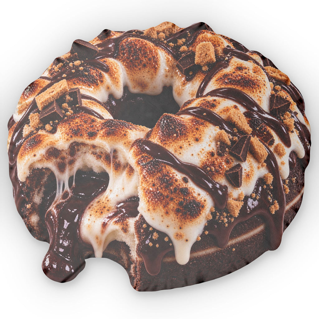 Toasted Marshmellow Donut Custom Shaped Pillow — Toasted Marshmallow & Chocolate Dessert Cushion