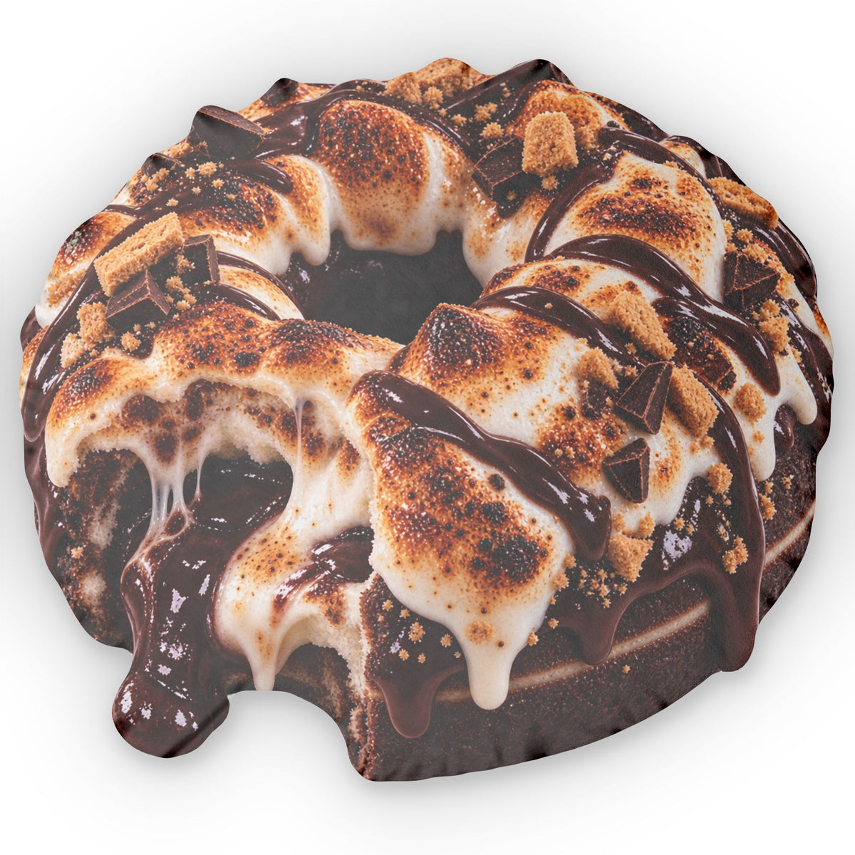Toasted Marshmellow Donut Custom Shaped Pillow — Toasted Marshmallow & Chocolate Dessert Cushion