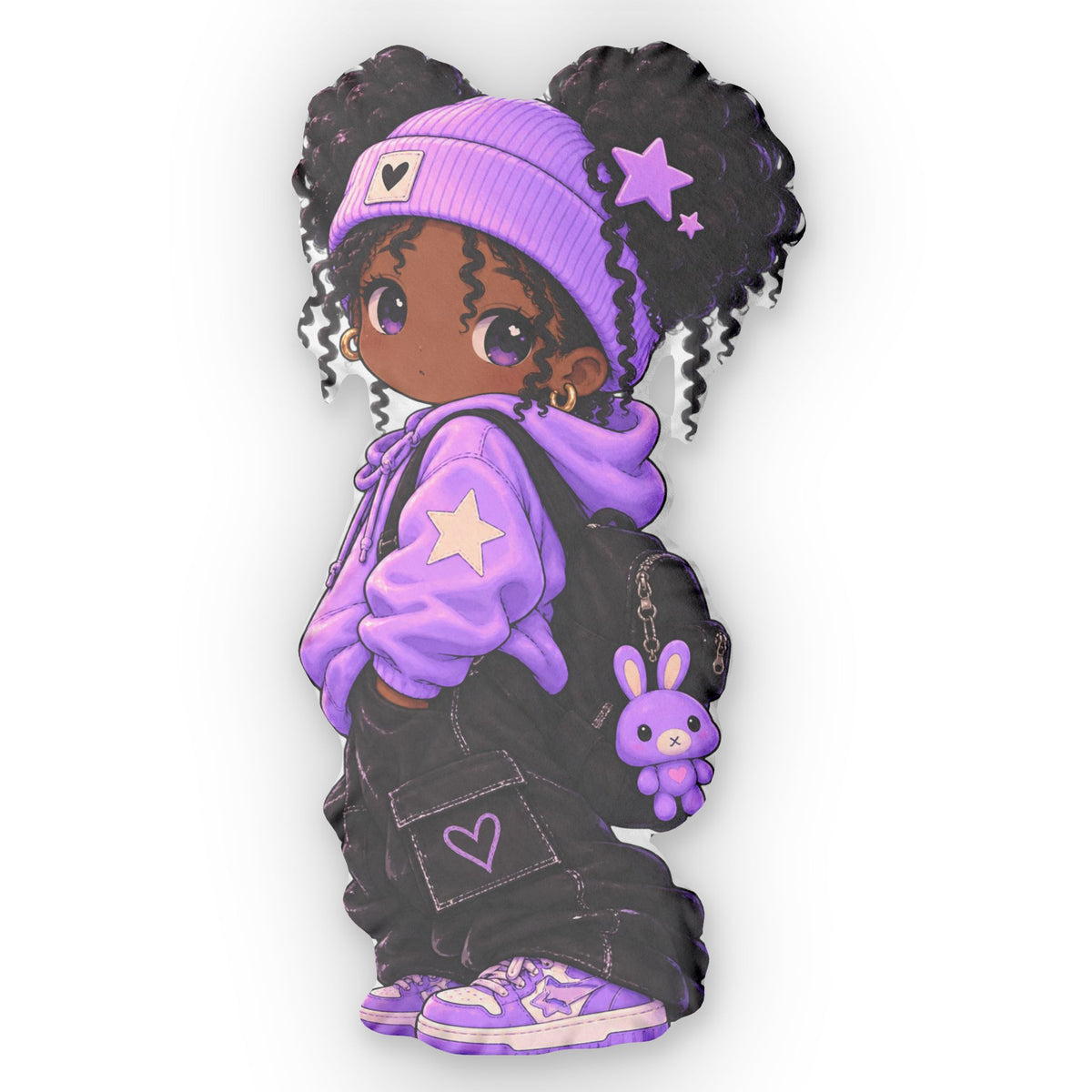 Cute Purple Kawaii Girl Custom Shaped Pillow