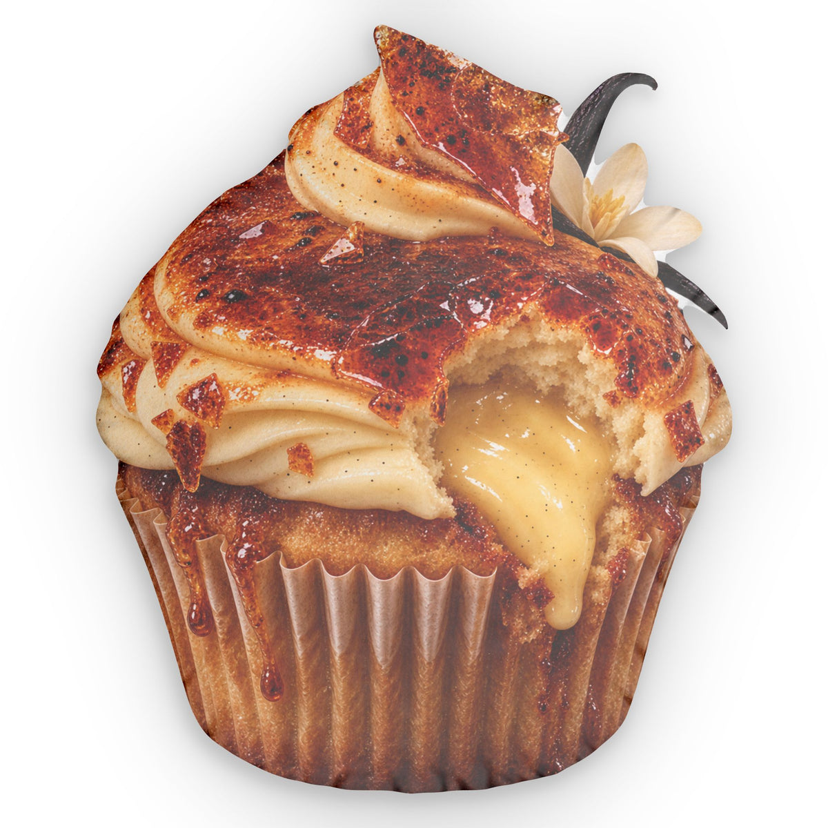 Creme Brulee Cupcake-Shaped Pillow — Realistic Cream-Filled Dessert Throw Pillow