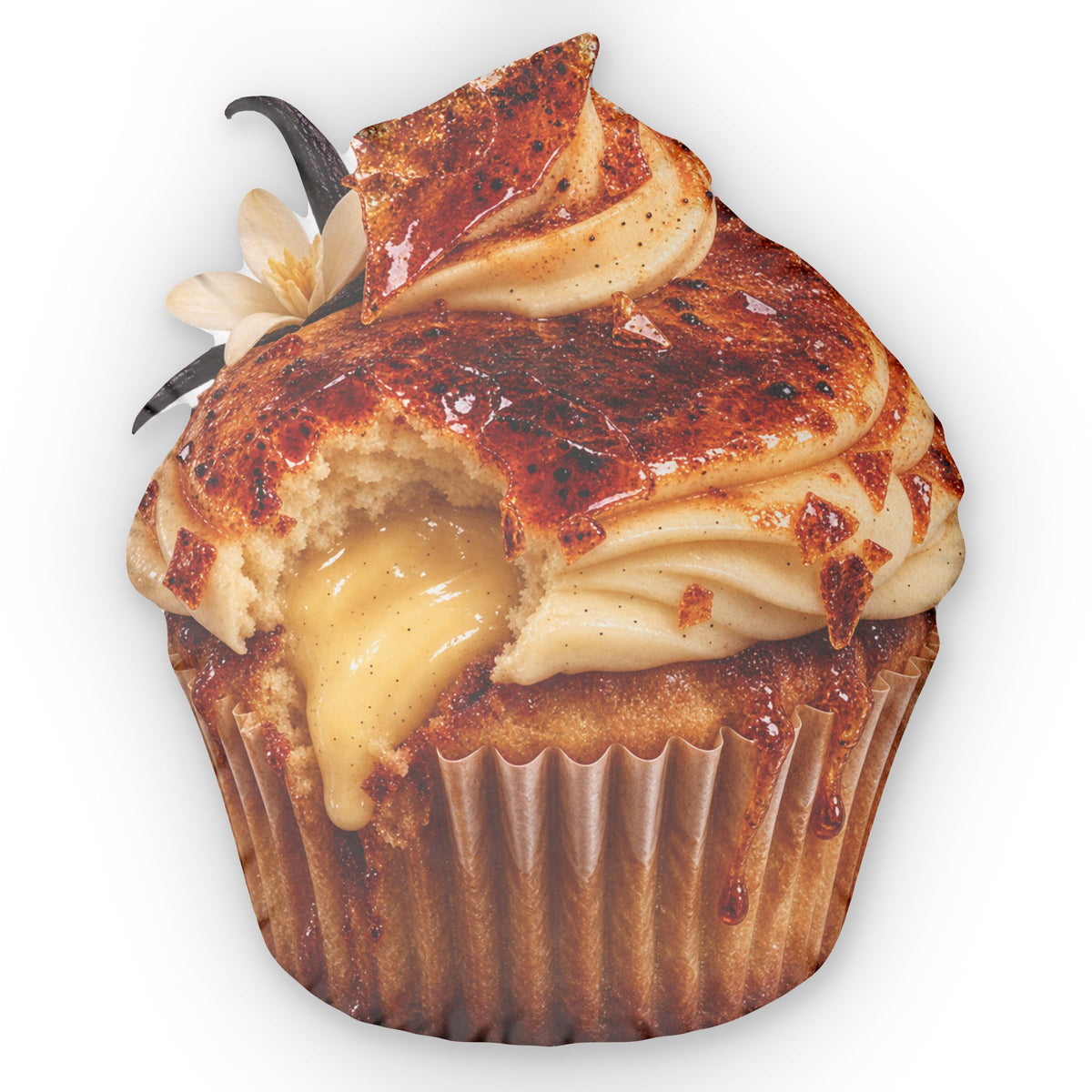 Creme Brulee Cupcake-Shaped Pillow — Realistic Cream-Filled Dessert Throw Pillow