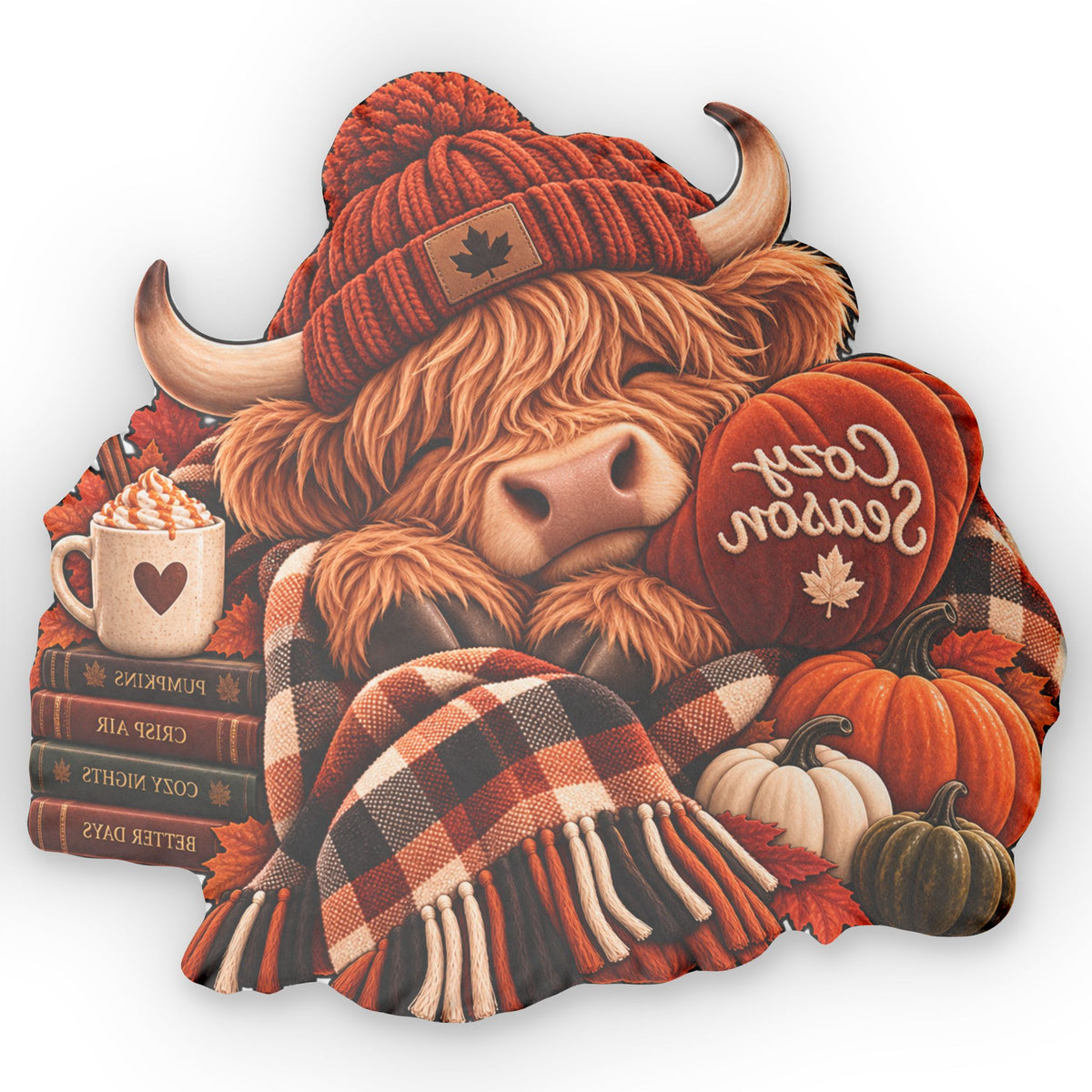 Cozy Season Highland Cow Shaped Pillow