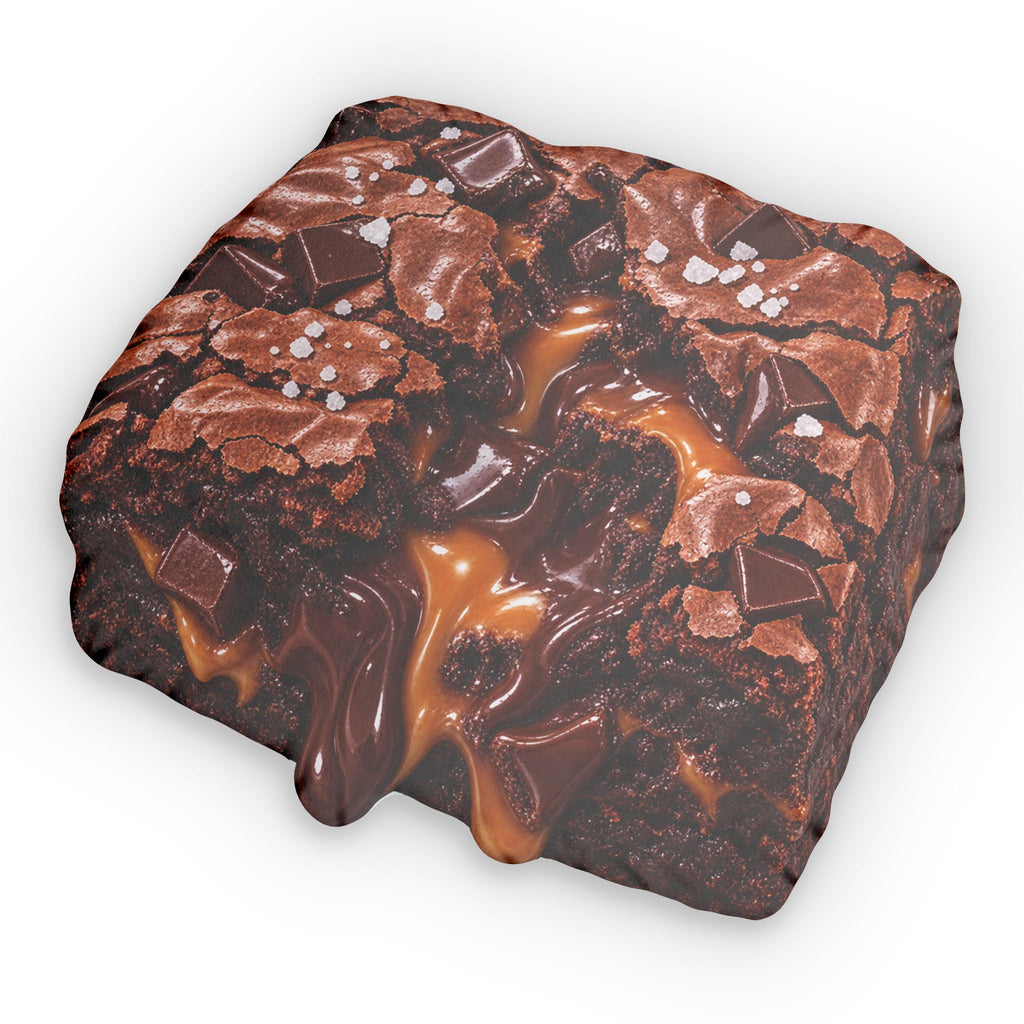 Brownie Slice Shaped Pillow — Realistic Gooey Chocolate & Caramel Throw Pillow