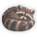 Cozy Raccoon Shaped Pillow — Autumn Leaves & Snowflake Accent