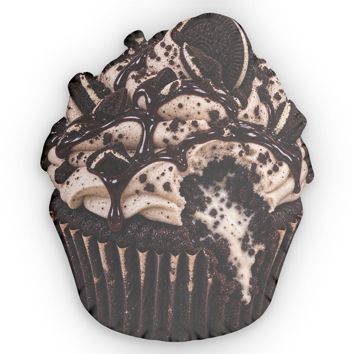 Midnight Cookies and Cream Cupcake Shaped Pillow — Chocolate Oreo Dessert Throw Pillow