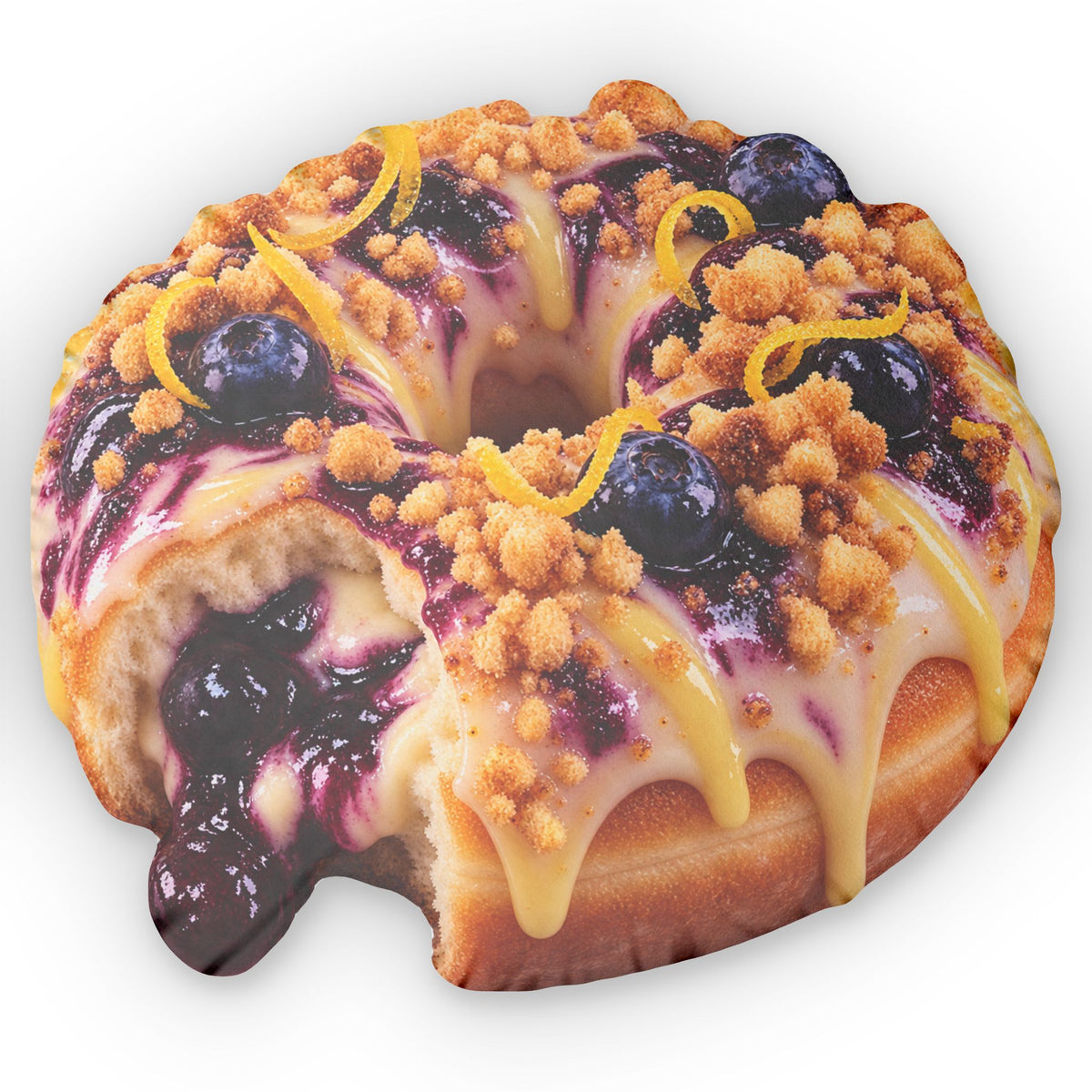 Blueberry Lemon Crumble Donut Shaped Pillow – Novelty Food Throw Pillow