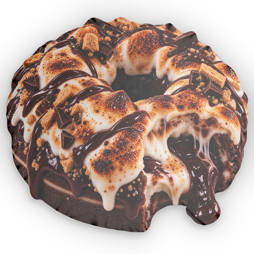 Toasted Marshmellow Donut Custom Shaped Pillow — Toasted Marshmallow & Chocolate Dessert Cushion