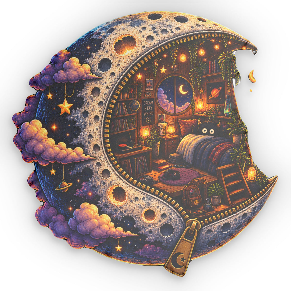 Moonroom Shaped Pillow — Whimsical Nighttime Cottage Decorative Pillow