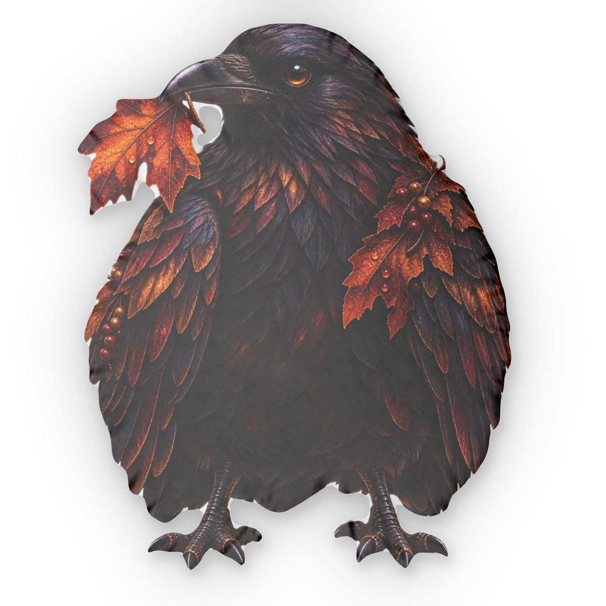Crow Shaped Pillow — Fall Leaf Crow Decorative Throw Pillow