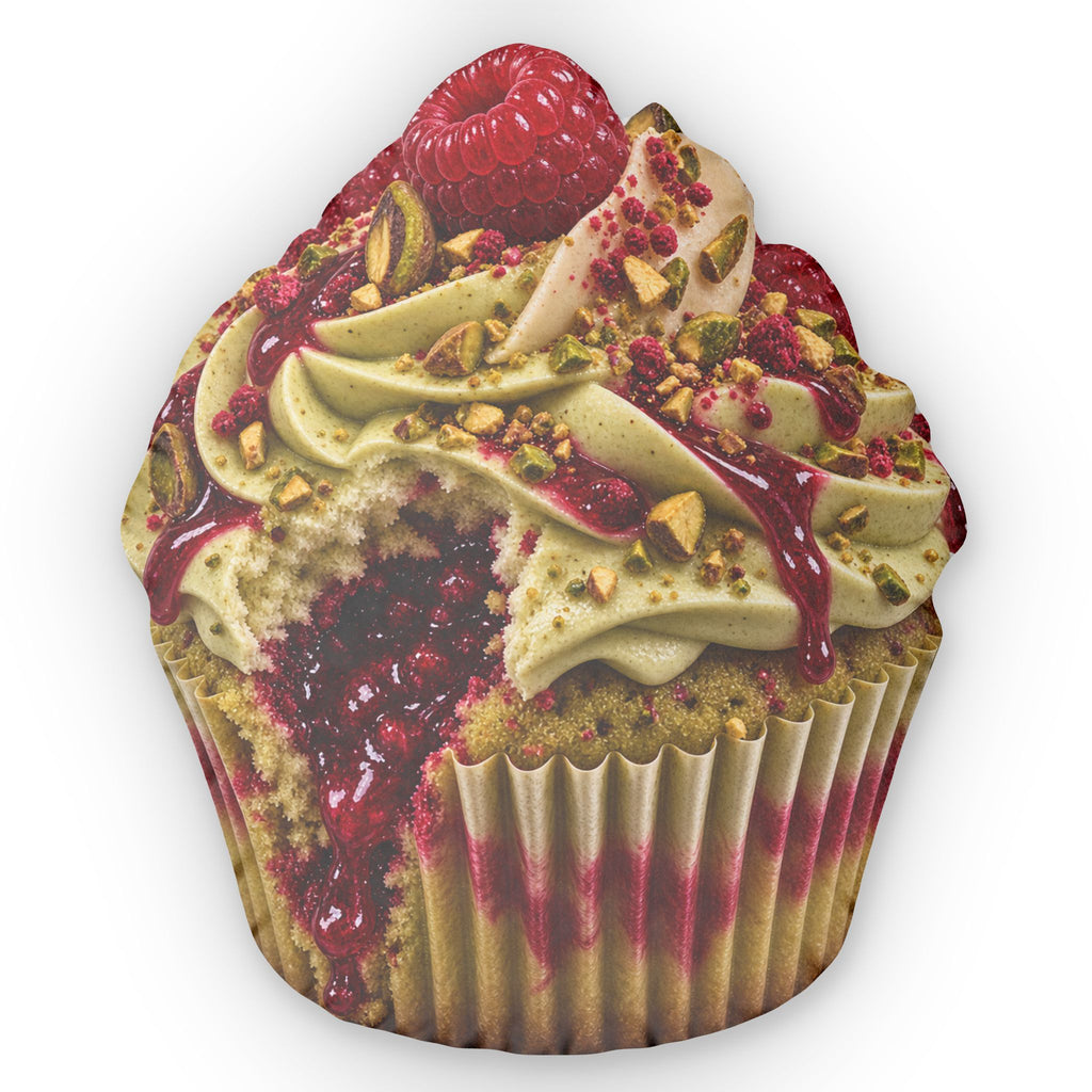 Pistachio Rasberry Cupcake Shaped Pillow — Raspberry Pistachio Dessert Cushion