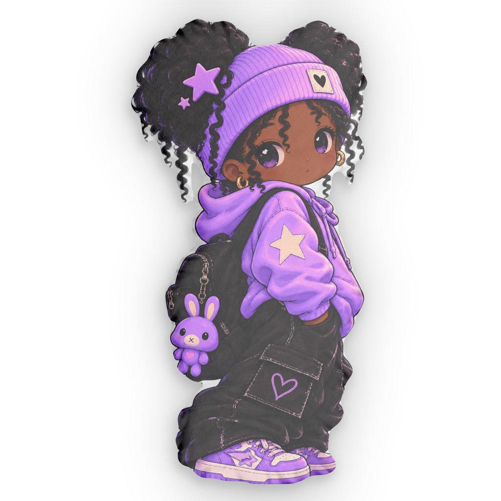 Cute Purple Kawaii Girl Custom Shaped Pillow