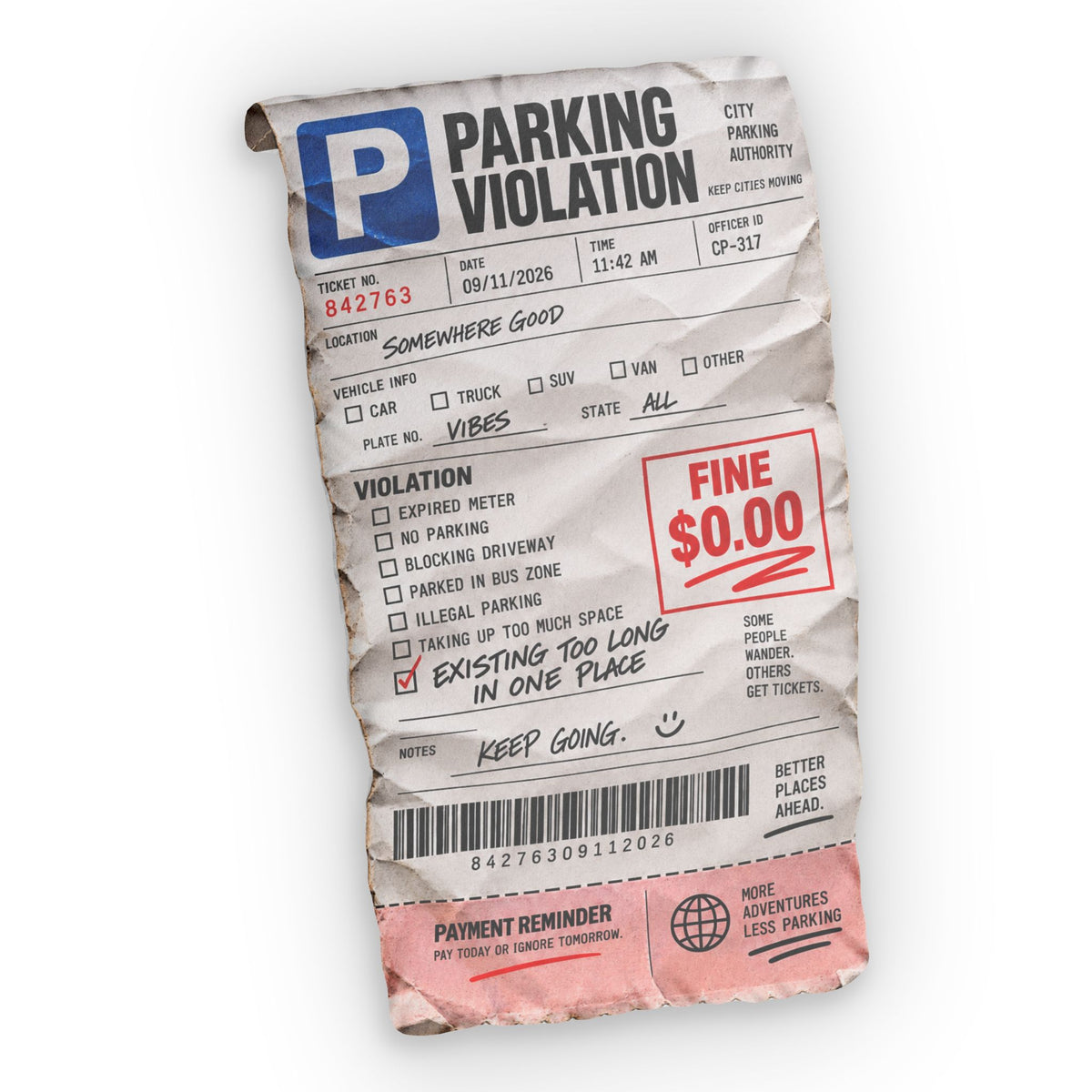 Crumpled Parking Ticket Pillow Custom Shaped Pillow | Novelty Parking Violation Design