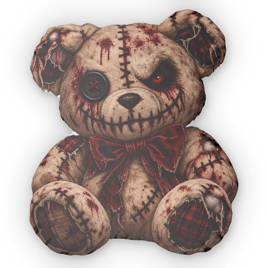 Creepy Stitched Teddy Pillow — Horror Plush Decorative Cushion